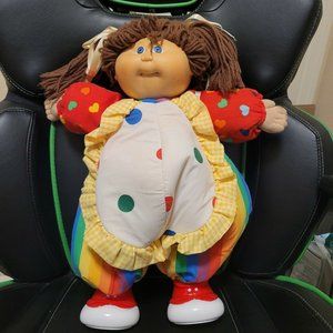 Vintage 1984 Girl Brown Hair Blue Eyes Pigtails Cabbage Patch Kid CPK Clown